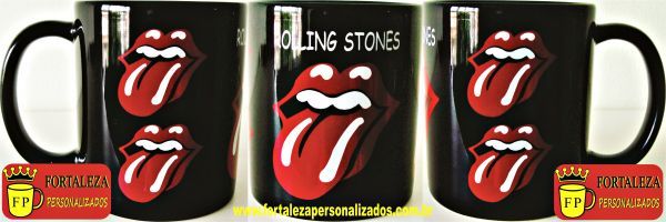 Caneca toda preta Personalizada com arte dos Rolling Stones